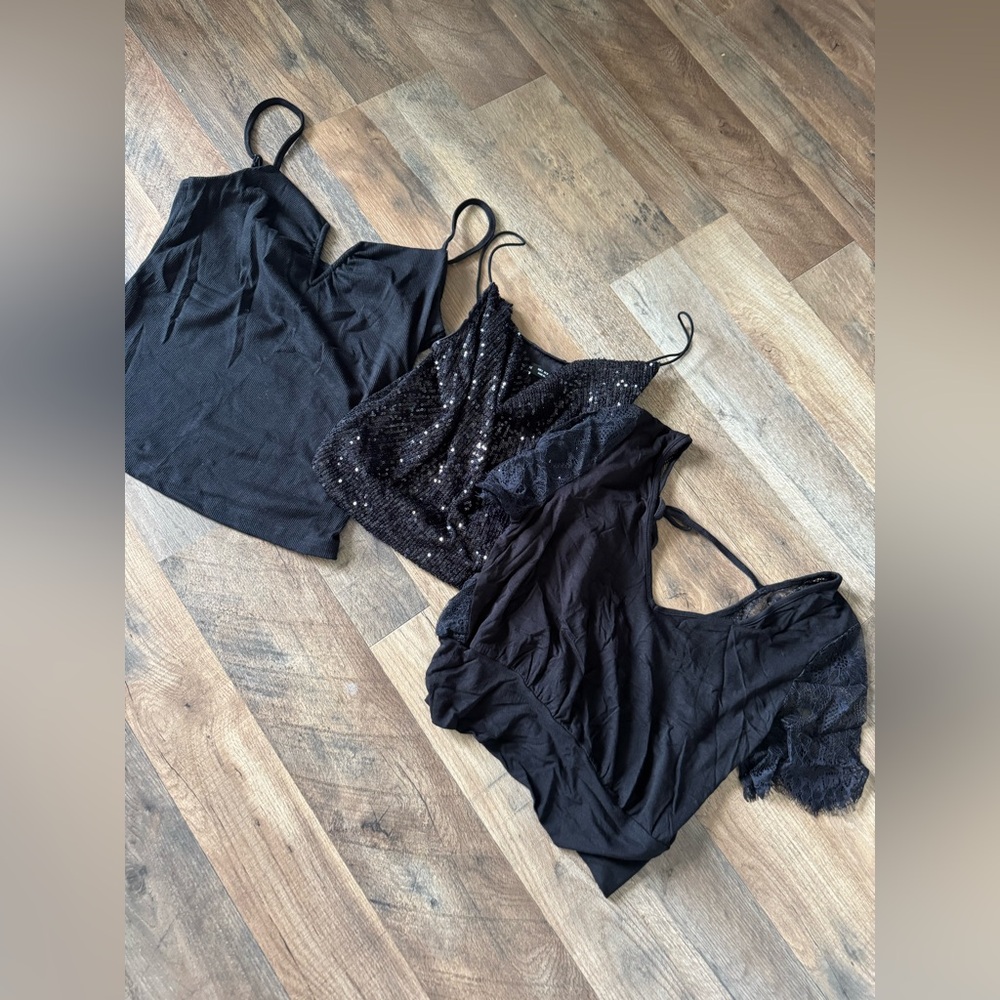 SHEIN Black Lace and Sequin Chemise Trio